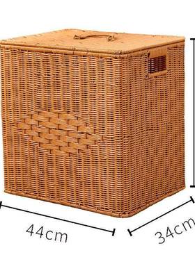 L075收纳筐盖收FITX纳箱仿藤手工客浅咖色厅宿带舍家用脏衣篮44*3