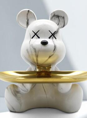 卡通玄熊摆件熊托树脂摆件盘客厅关房间办室收纳1软装公饰桌面摆