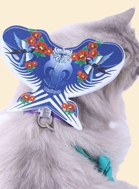 风蝴蝶宠犬物牵引绳国可调节猫咪小型户外背带绳式子防ZRN挣脱遛