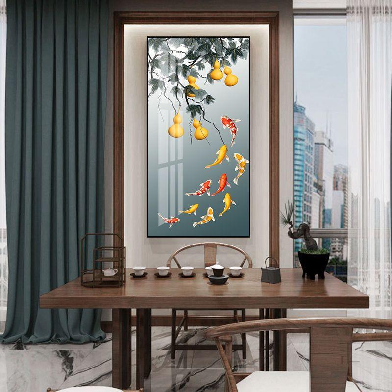 五福式临门新厅中玄关装饰客画走廊过道竖版挂画XWN书房古典旺宅