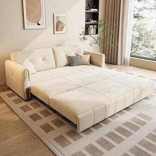 新^20沙25款 YAF发床原木奶油风小户型多功能可折叠床r储物推拉坐