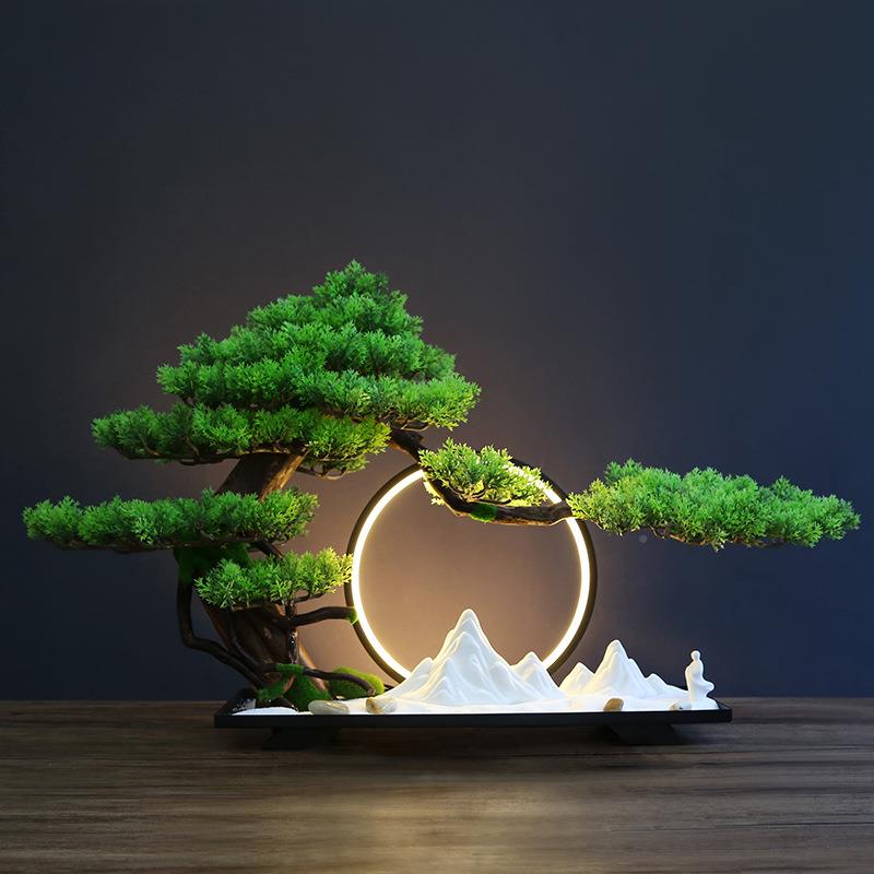 创仿真意新中式迎客饰酒松盆景绿植店家居玄关软装M000149品简约