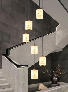 现代新中式转复式楼吊灯楼梯楼梯间梯PEM别墅旋楼梯间楼长吊灯新