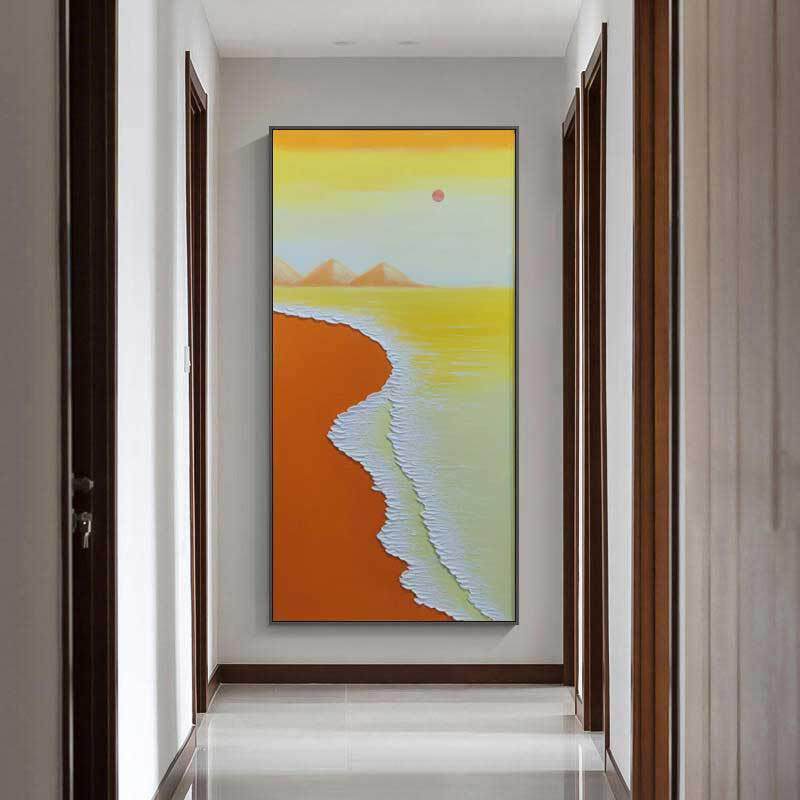 手绘油画厚肌理玄关装橙饰画简现代客抽约象厅落地画轻奢色无品牌