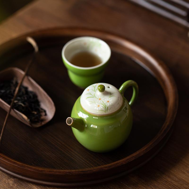 手绘爱陶瓷小茶壶清绿色釉可创意壶女士泡茶家用一人LZY-90壶新文