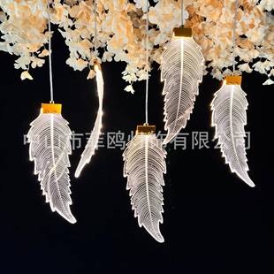新IEX浪款 灯结婚宴道 庆亚克力羽毛吊灯酒店婚婚礼堂天花漫叶子装