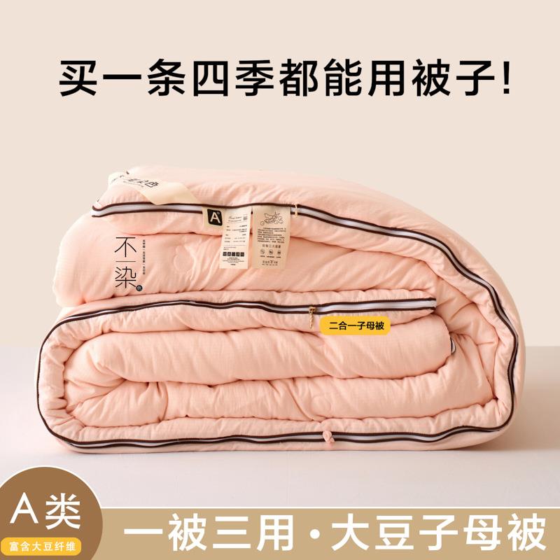 A135类母婴级不染二原棉厚大豆被子母被冬加保暖合一拉链被款棉被