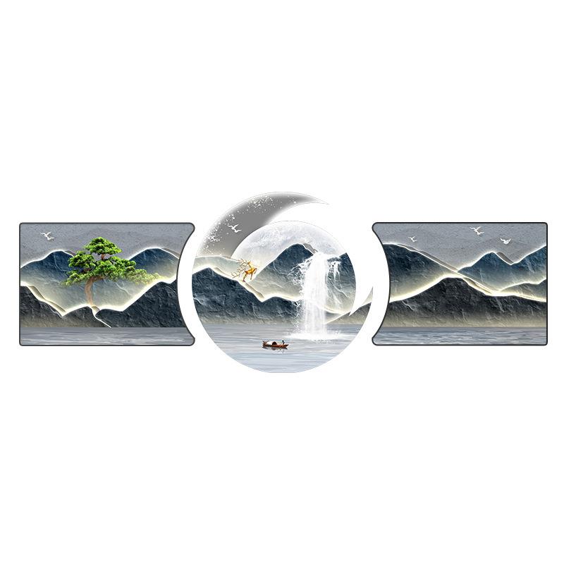 聚宝盆山水画客厅挂画轻奢现代靠山墙上装饰画高档大气沙发背景画