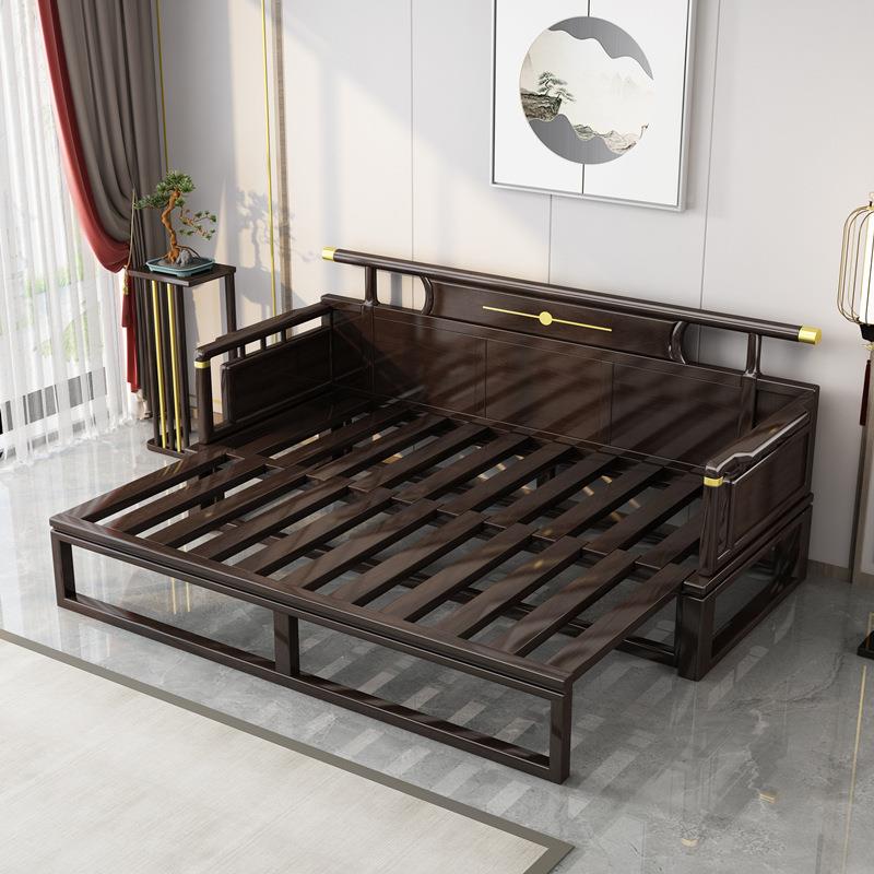 新款新中式实木罗汉沙发床代床简PKS约小户型客现厅推拉塌炕几汉