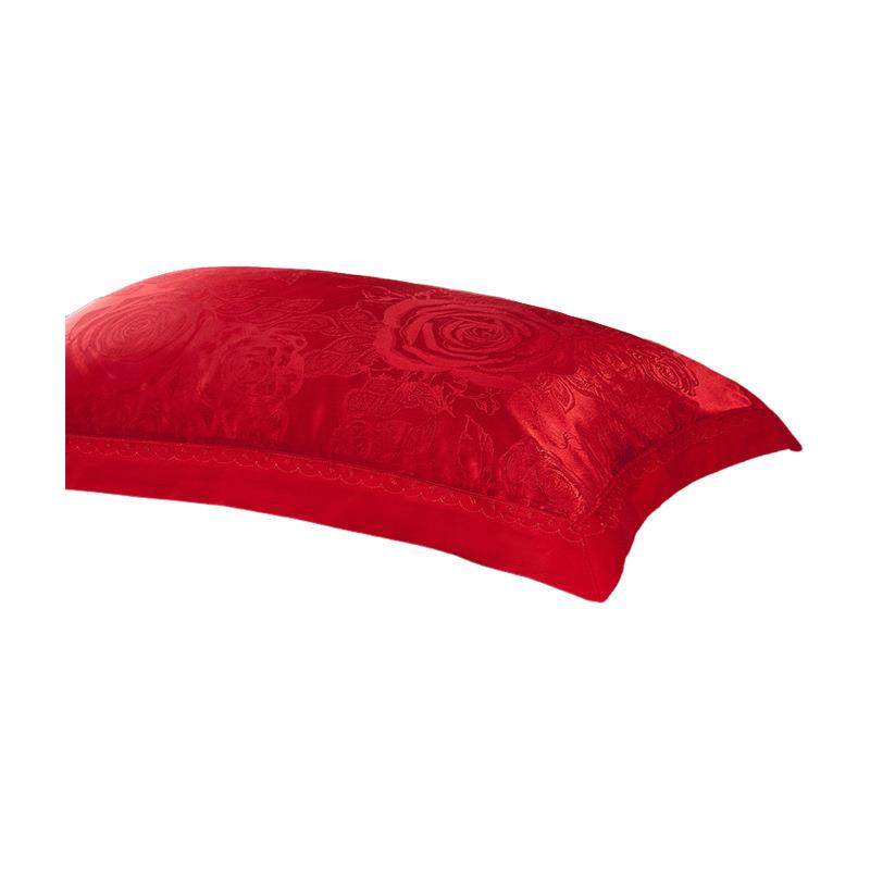 套新款贡缎提花全棉结婚喜庆TVD枕一对芯装红色纯棉枕套单人枕头