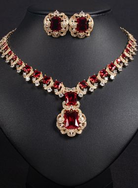 时尚大气锆石项链套装跨境首饰珠宝饰品高级小众百搭耳环项链饰品