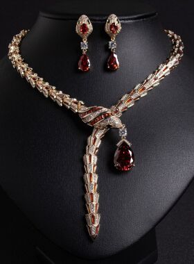 欧美时尚气质女式轻奢锆石首饰项链耳环饰品套装夸张灵蛇珠宝套装