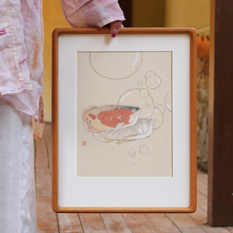 潘永帅日系原木风餐厅装饰画可爱小鱼客厅治愈温馨法式奶油风挂画图片