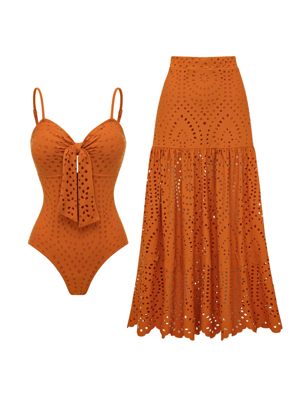 thumbnail for Flaxmaker New Resort Sexy Swimsuit Women's Summer Hollow French One-Piece Long Skirt Spa Swimsuit Set