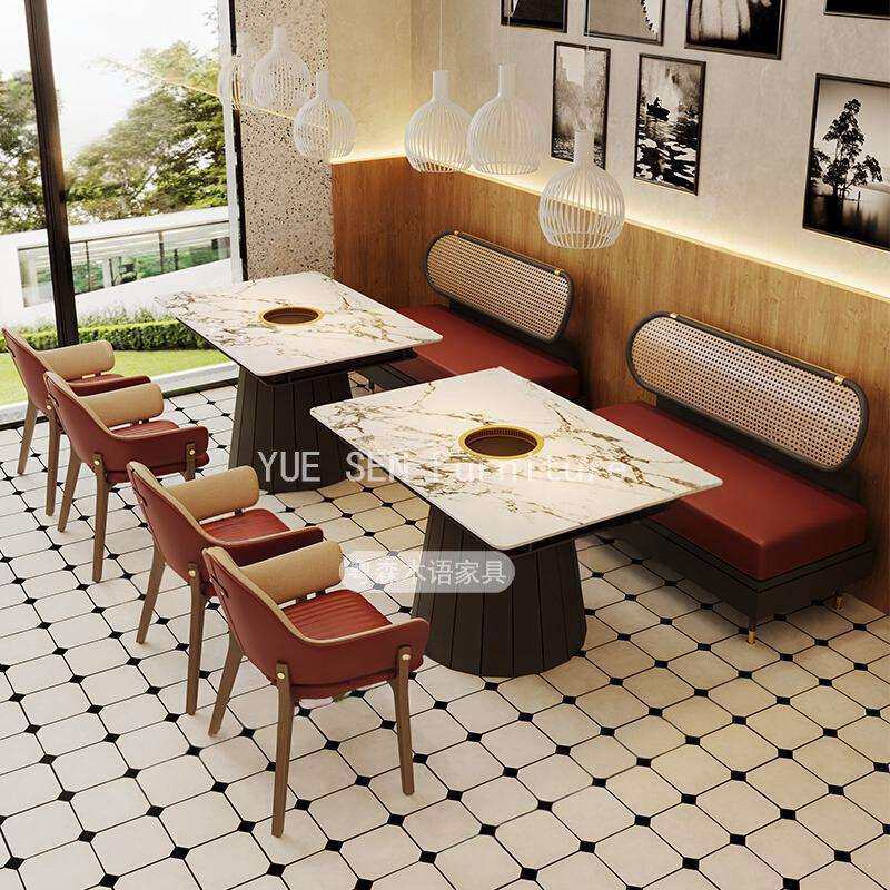 餐饮店商用实木卡座沙发咖啡厅奶茶甜品店桌椅组合饭店火锅店座椅