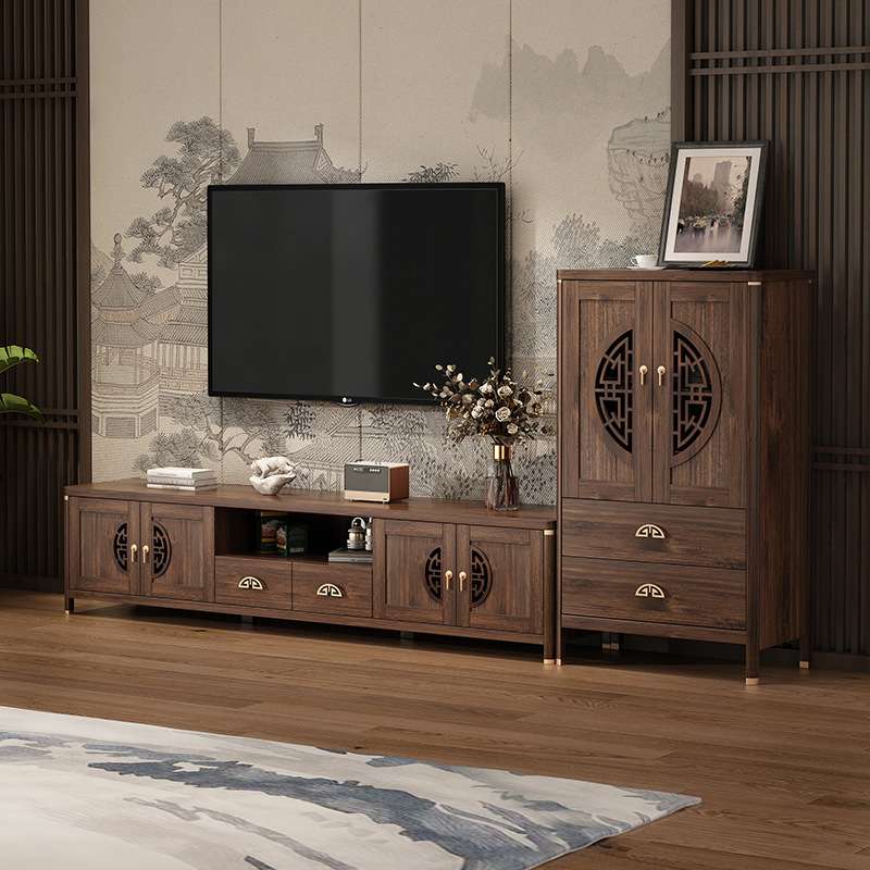 新中式电视柜客厅家用茶几组合实木色酒柜展示收纳储物柜一体新款
