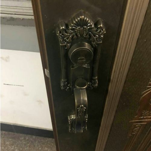 老式门锁三舌大门锁双锁头铝合金大门锁 青古铜色三舌花锁