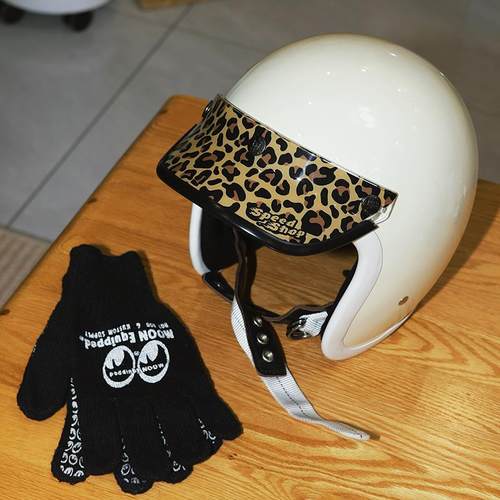 SPEEDSHOP速度商店复古机车摩托车半盔3/4豹纹头盔小盔体三扣帽檐