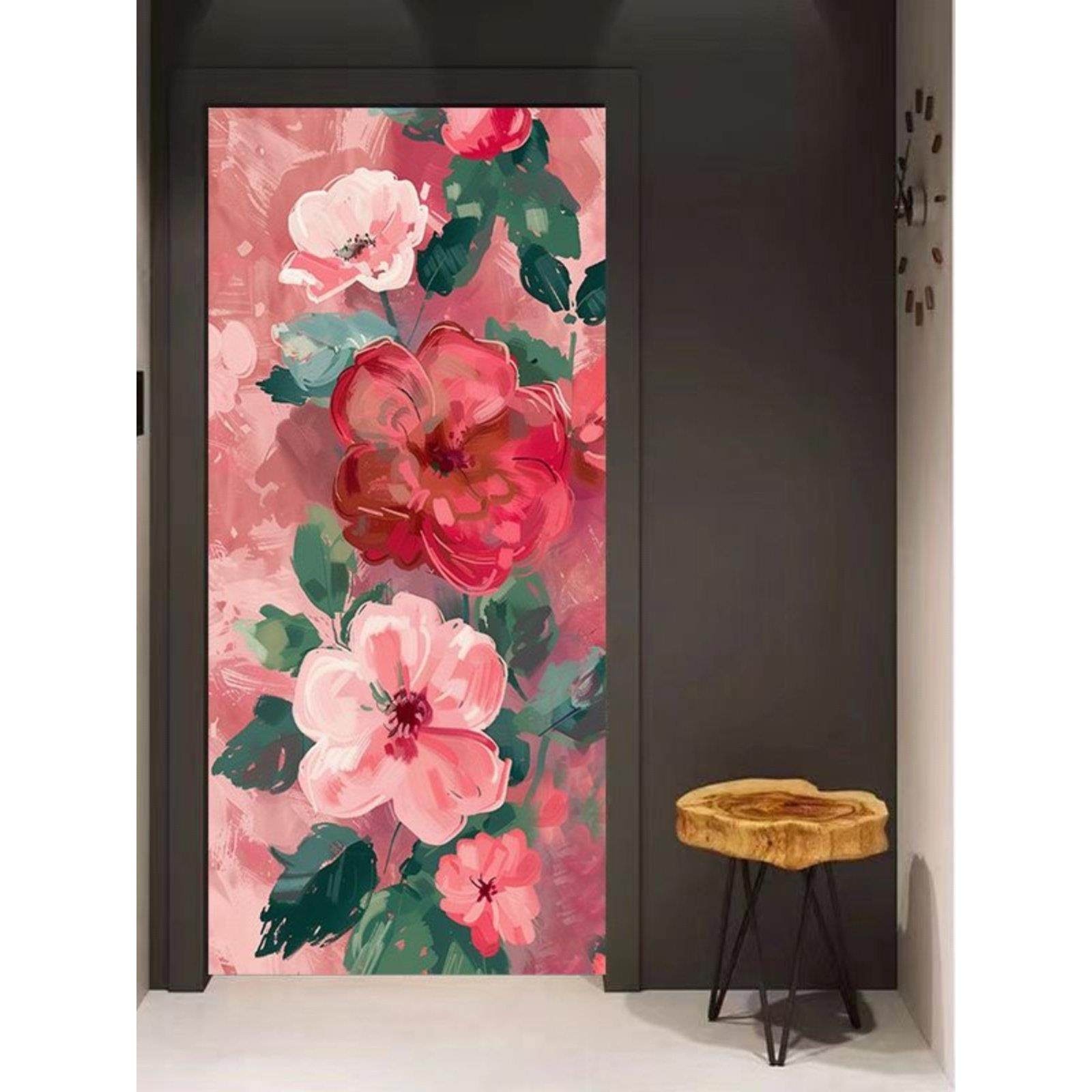 门贴墙贴纸繁花油画感防水贴纸自粘衣柜卫生间玻璃木门翻新电梯贴