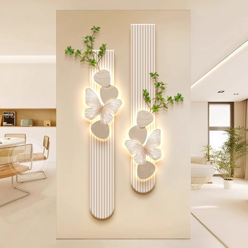 奶油风蝴蝶玄关装饰画壁灯高级感轻法式客厅壁画走廊过道挂画新款