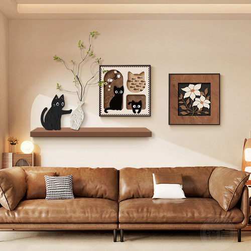 法式复古客厅装饰画趣味猫