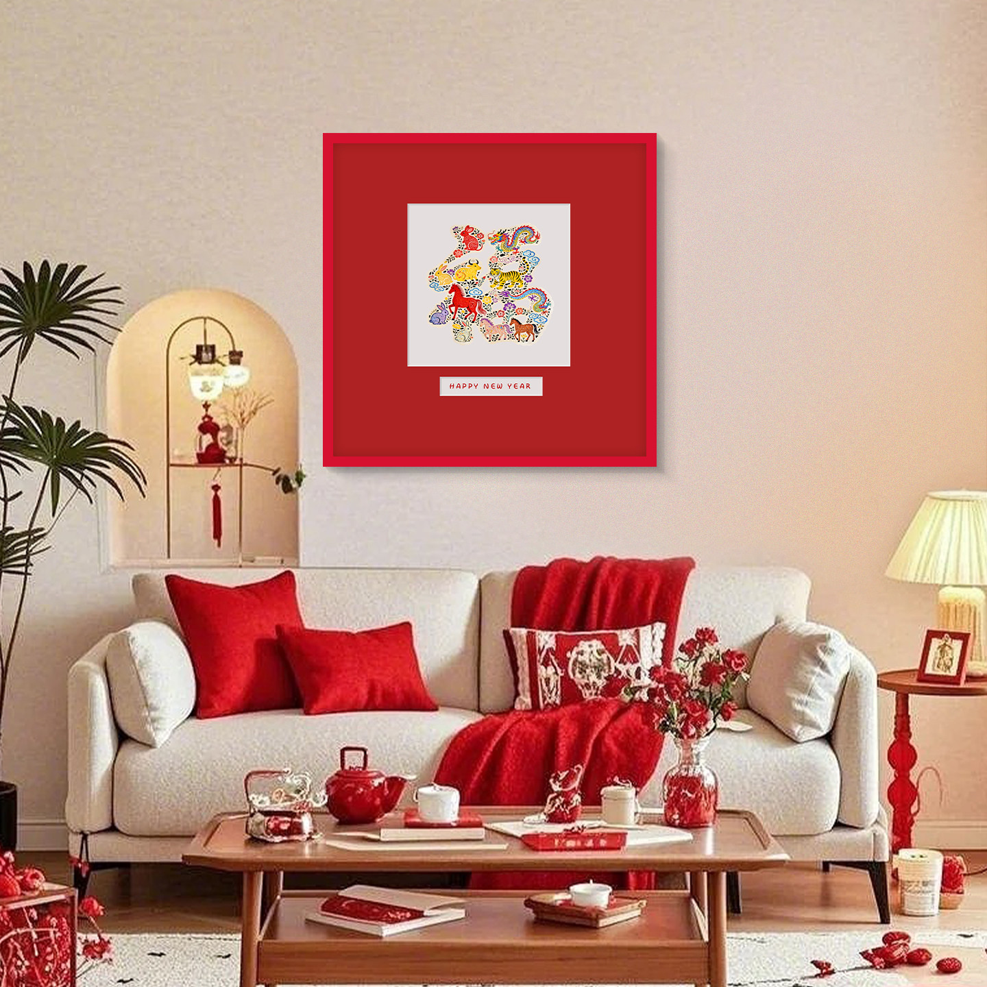 中古风福字挂画客厅餐厅入户玄关卧室床头装饰画沙发背景艺术装饰