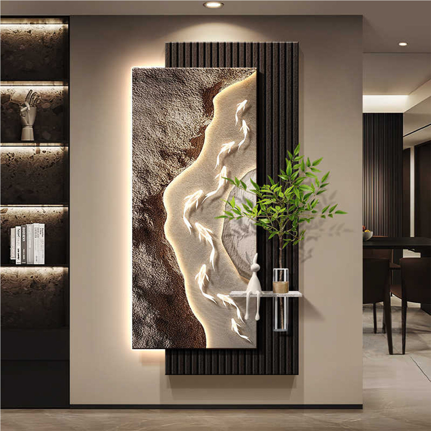 九鱼图挂画轻奢高级感入户进门玄关装饰画水培绿植走廊过道壁灯画,家居饰品,现代装饰画,淘宝优惠券,粉丝福利购,淘宝优惠卷