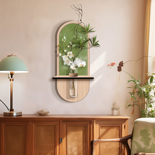 中古风水培绿植玄关挂画复古餐厅装饰画宋代美学客厅背景墙面壁画