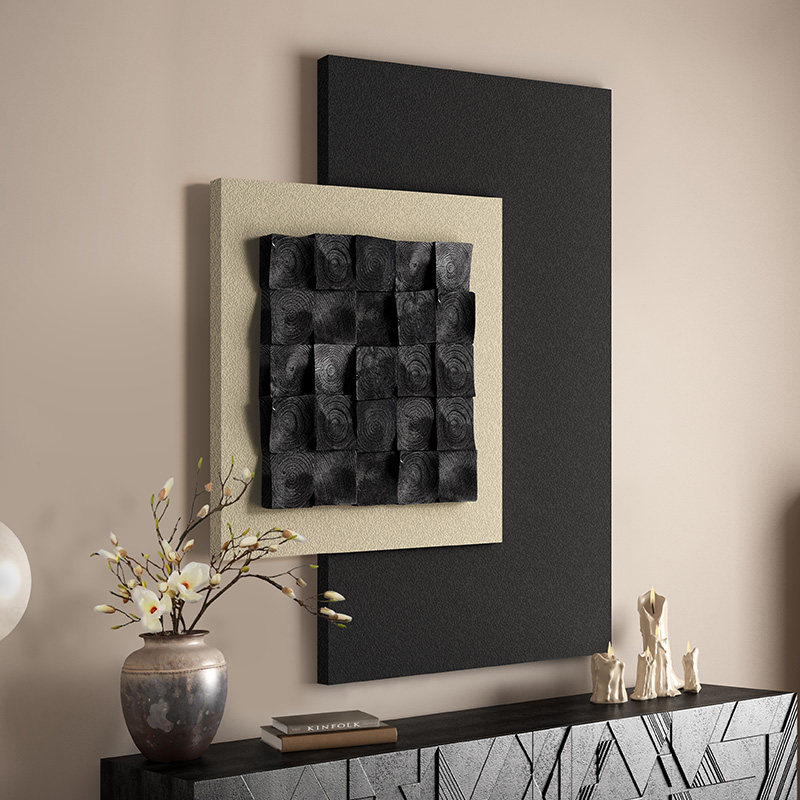 立体实木2026新款意式极简黑白入户玄关装饰画过道走廊挂画客厅画