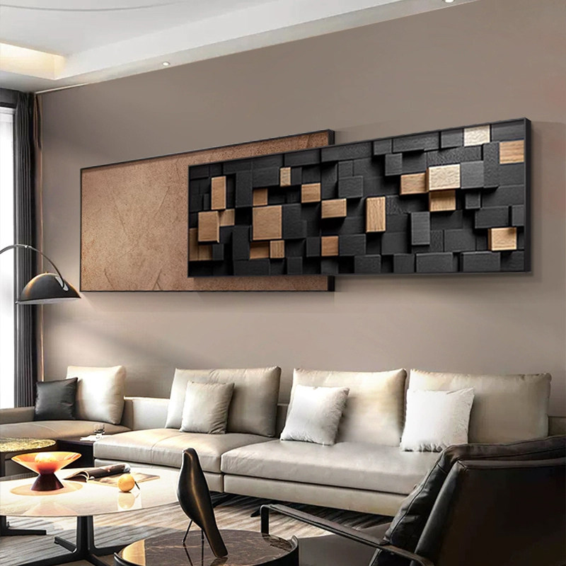 意式极简客厅装饰画立体几何沙发背景墙挂画2026新款抽象叠加壁画