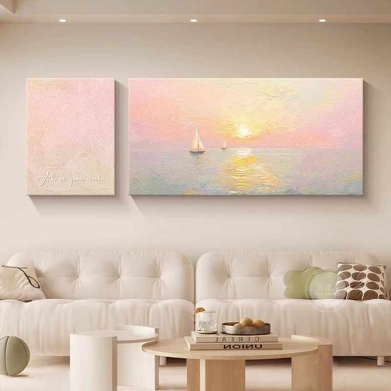 奶油风客厅沙发背景墙装饰画双联肌理感艺术挂画壁画2026新款简约