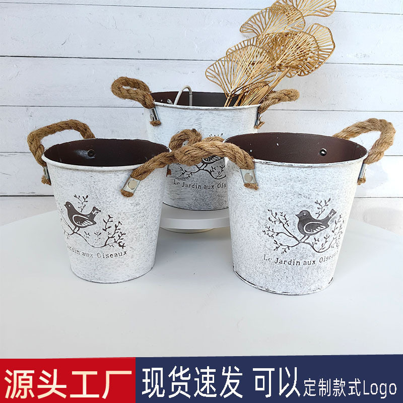 复古铁艺壁挂花桶花器花盆墙挂花花篮墙面装饰花盆庭院装饰桶