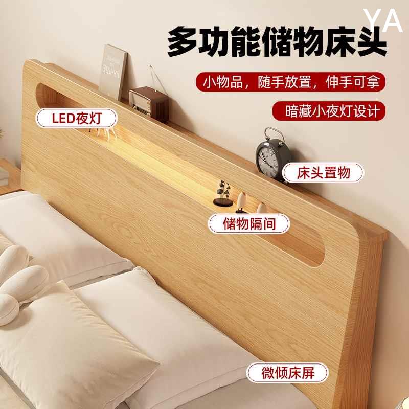实木床现代简约1.5双人床1.8北欧家用出租房单人1.2m床架2025新款