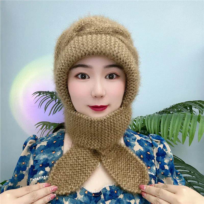 秋冬女保暖护颈护耳围巾一体帽