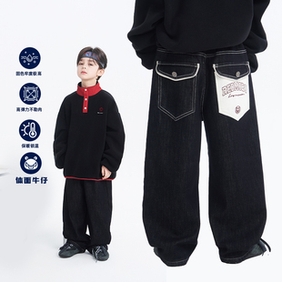 【体面牛仔】魔霸眼睛儿童冬季保暖加绒童装牛仔裤男2025复古丹宁