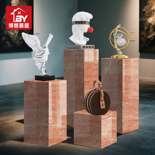 T13达赫蒂落霞红大理石底座|轻奢落地客厅酒店装饰摆件底座