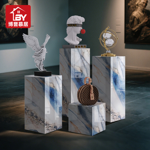 T4高端奢石岩板大理石立柱增高轻奢落地客厅酒店装饰摆件底座