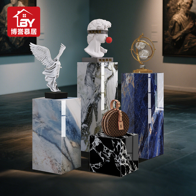T1艺术大理石摆件底座摆台立柱岩板花架雕塑台展台装饰品轻奢石墩