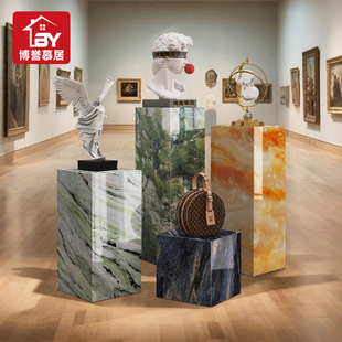 T3岩板大理石立柱奢石摆台展台轻奢装饰落地客厅酒店别墅摆件底座