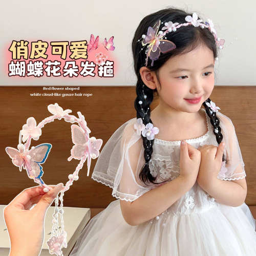 2026新款儿童发箍超仙蝴蝶编发头箍公主花环小女孩压发神器不勒头