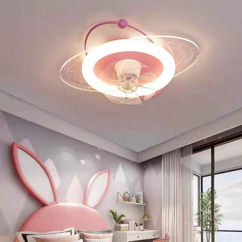 儿童房摇头风扇灯新款男童女孩卧室遥控简约吸顶灯隐形电扇灯一体