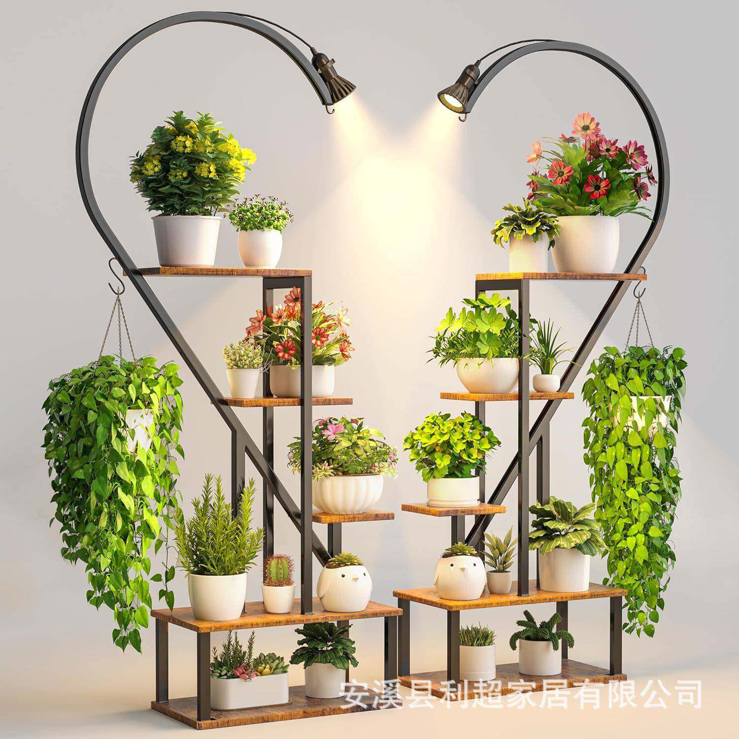 心形花盆架植物展示架大型支架室内客厅阳台角落植物架带生长灯