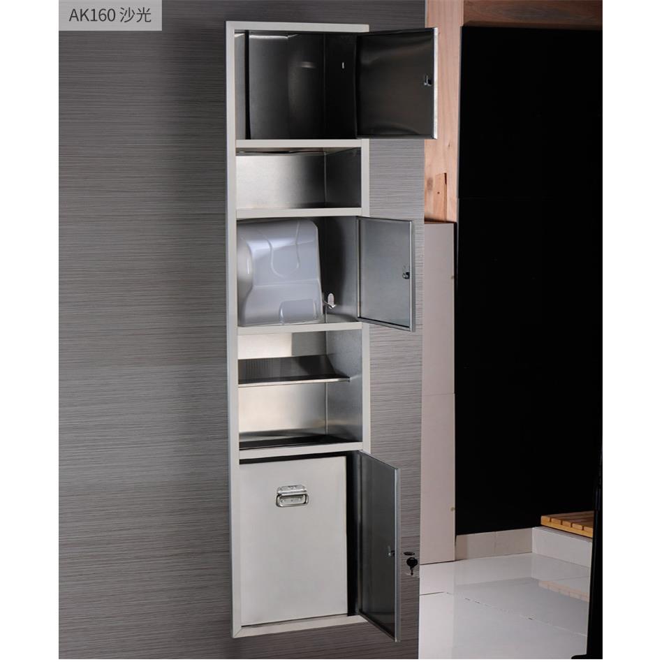 304不锈钢嵌入式纸巾柜二合一组合柜带垃圾桶擦手纸箱手纸盒