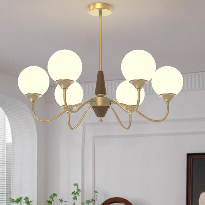 客厅灯法式中古风vintage餐厅吊灯轻奢复古胡桃木色护眼大厅灯具