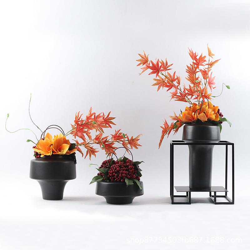 新中式仿真花艺盆景植物盆栽样板房洽谈桌花艺软装搭配摆件装饰品