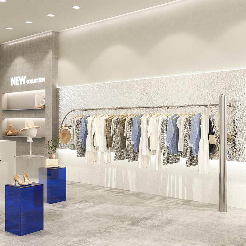 服装店展示架不锈钢新款货架陈列道具女装店简约时尚上墙壁挂衣架