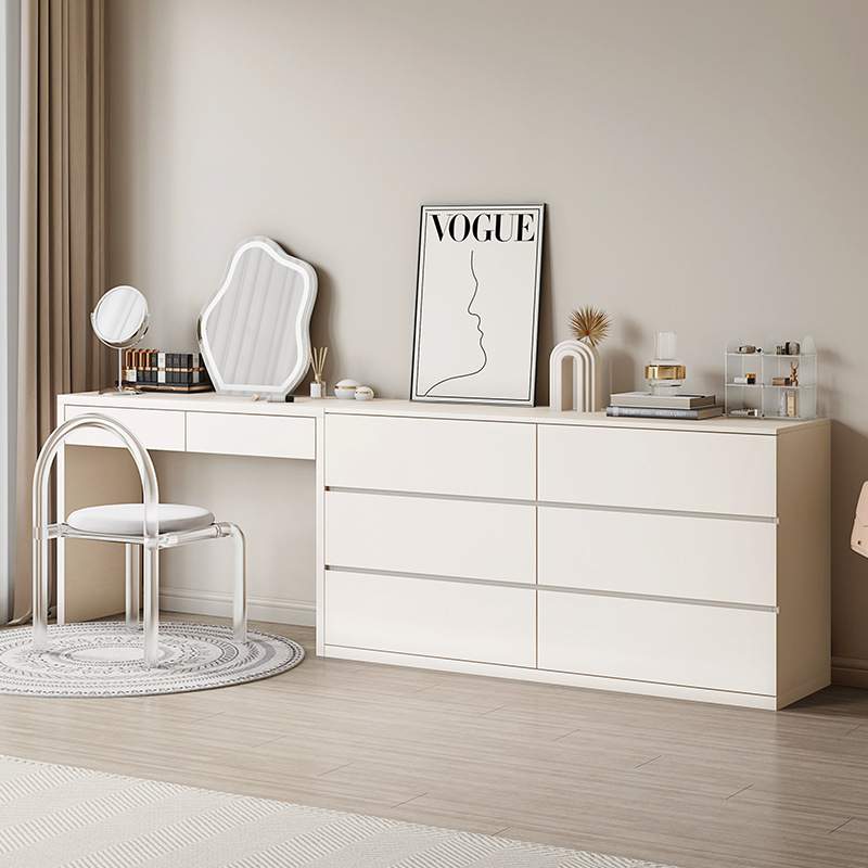 奶油风梳妆台收纳柜一体现代简约卧室书桌法式轻奢化妆台梳妆桌子