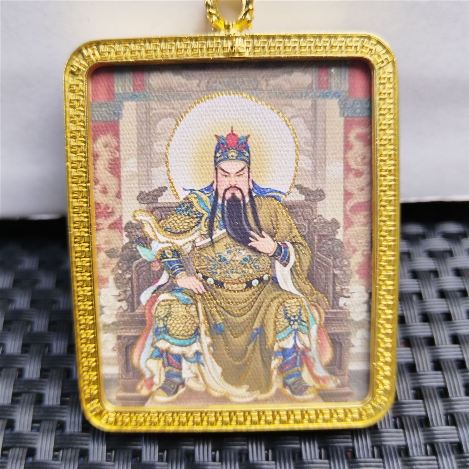 描金手绘武财神关公唐卡佛牌护身符吊坠牌铜镀金噶乌盒招财