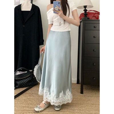 垂感光泽A字中长裙女 Hanging Gloss A-line Medium length Skirt