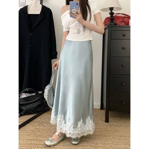 垂感光泽A字中长裙女 Hanging Gloss A-line Medium length Skirt